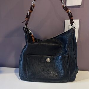 Coach Black Leather Shoulder Bag with Brown Accents